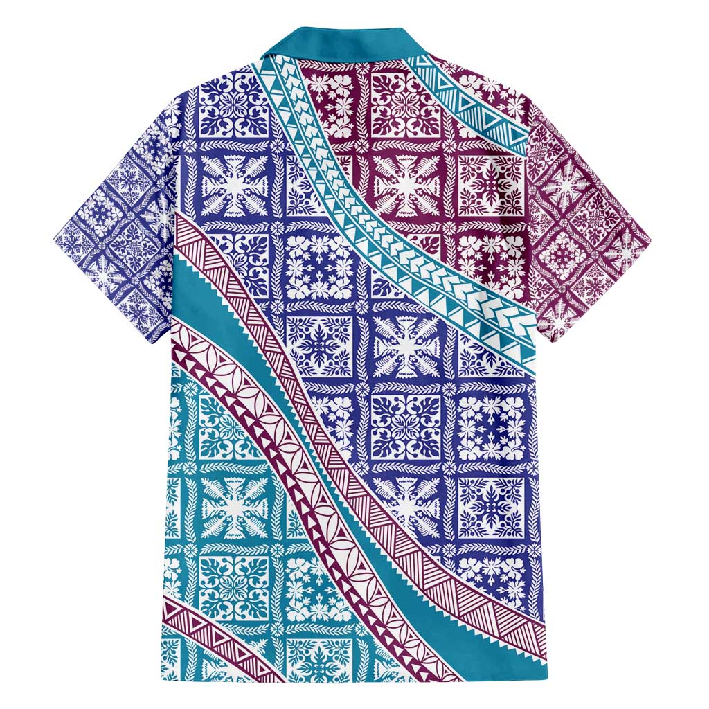 Hawaiian Quilt Pattern Family Matching Off Shoulder Maxi Dress and Hawaiian Shirt Purple Blue Color Mixed - Polynesian Pride