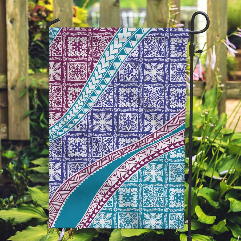 Hawaiian Quilt Pattern Garden Flag Purple Blue Color Mixed - Polynesian Pride