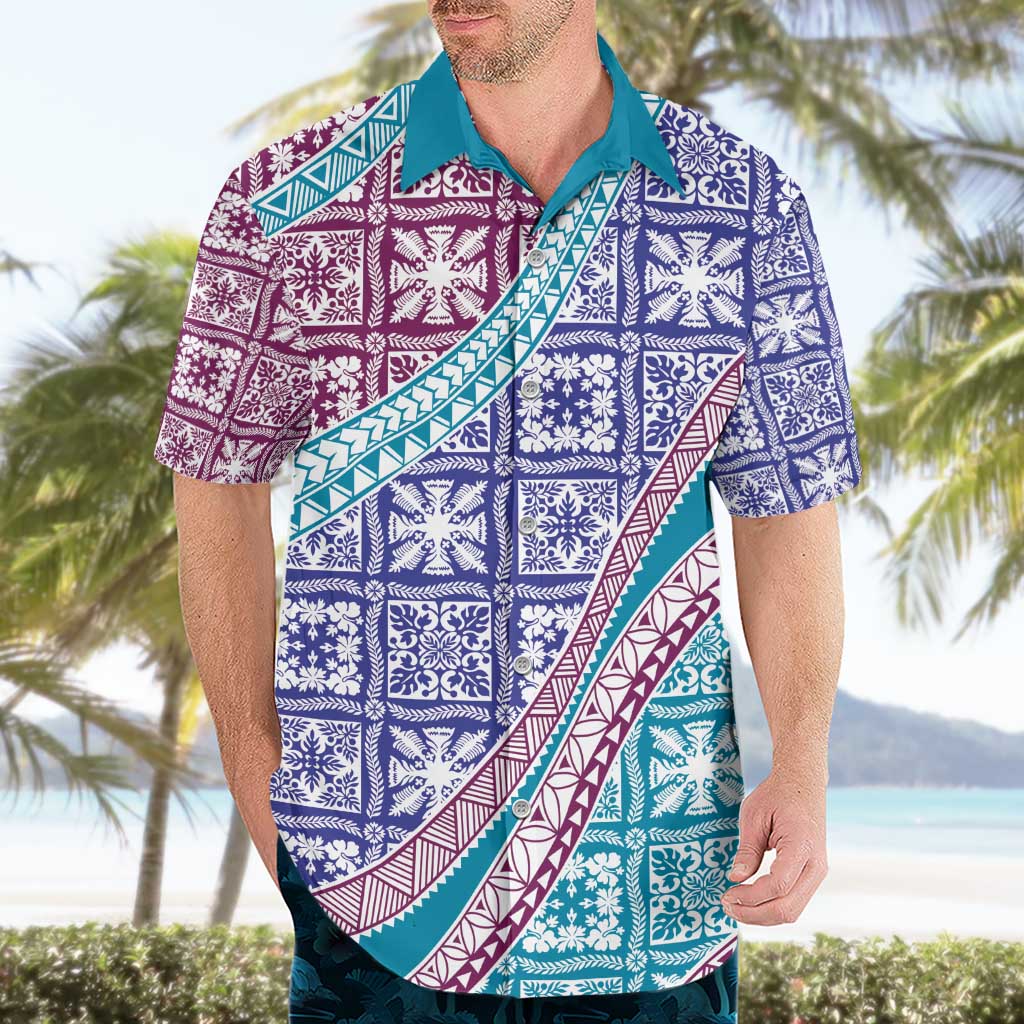 Hawaiian Quilt Pattern Hawaiian Shirt Purple Blue Color Mixed - Polynesian Pride