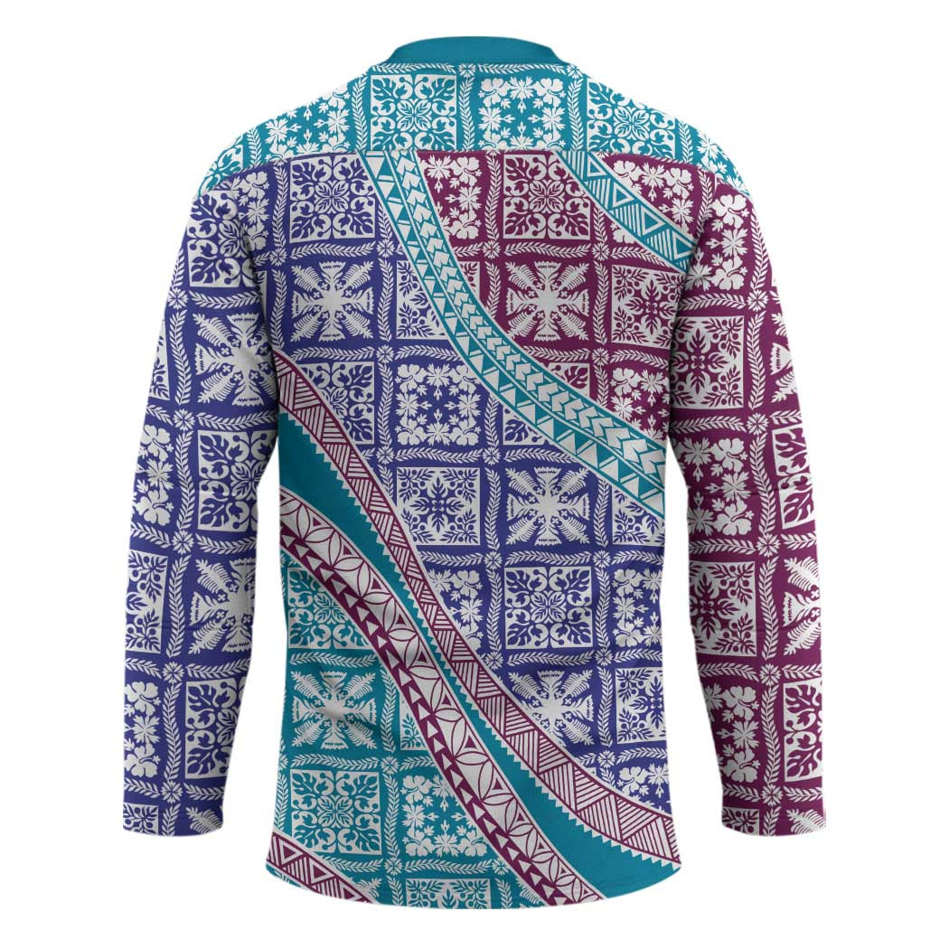 Hawaiian Quilt Pattern Hockey Jersey Purple Blue Color Mixed - Polynesian Pride