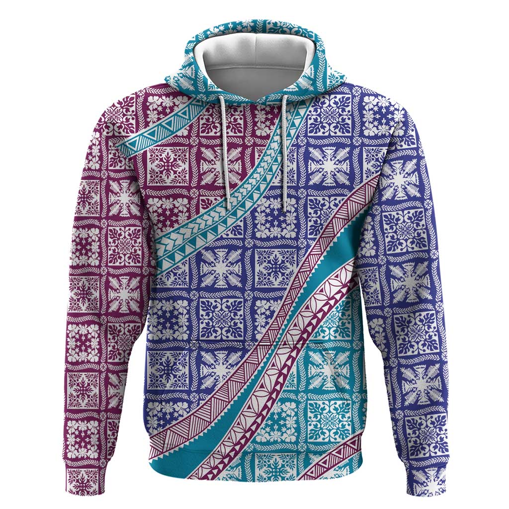 Hawaiian Quilt Pattern Hoodie Purple Blue Color Mixed - Polynesian Pride
