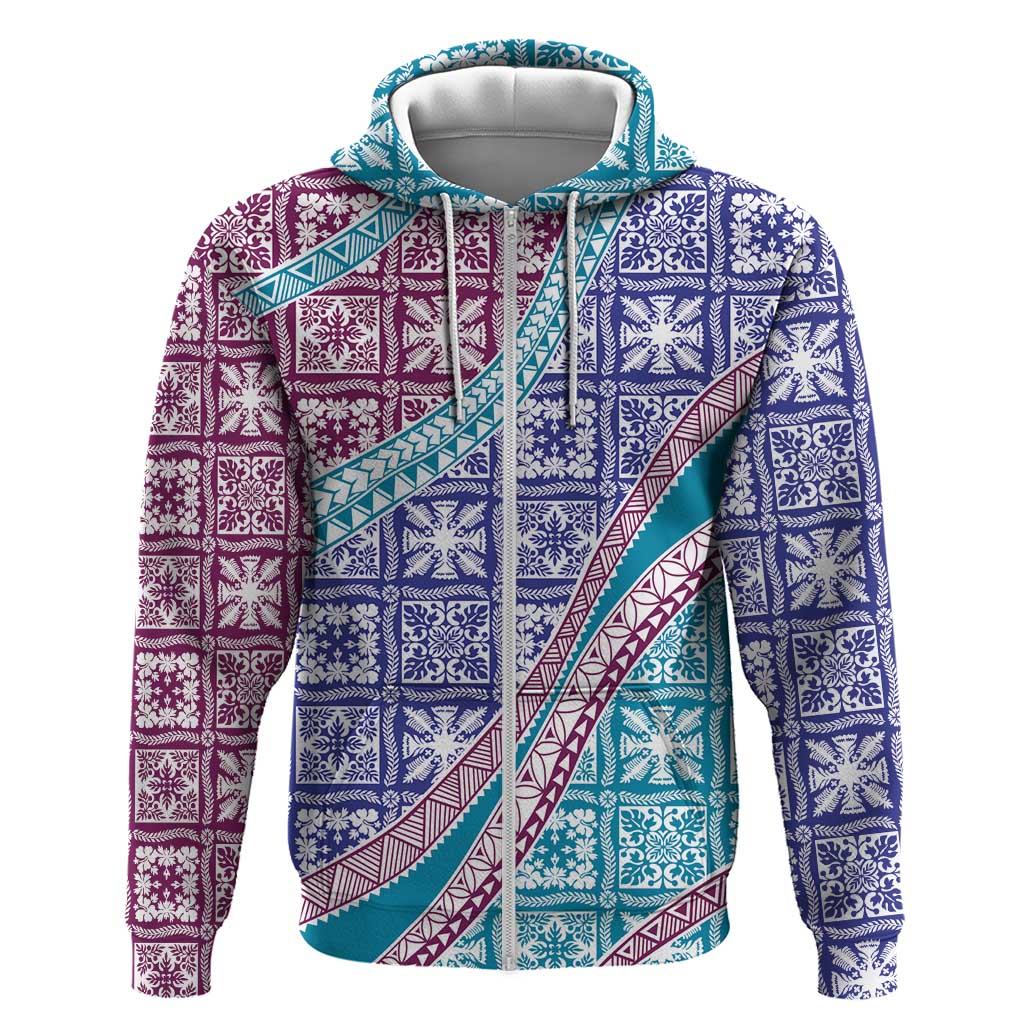 Hawaiian Quilt Pattern Hoodie Purple Blue Color Mixed - Polynesian Pride