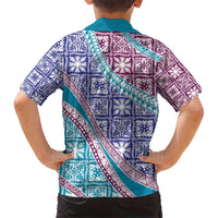 Hawaiian Quilt Pattern Kid Hawaiian Shirt Purple Blue Color Mixed - Polynesian Pride