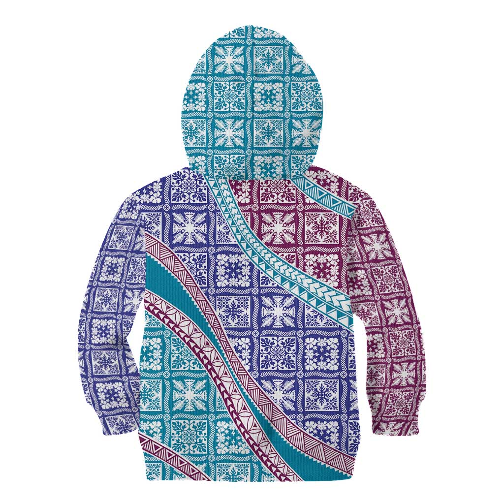 Hawaiian Quilt Pattern Kid Hoodie Purple Blue Color Mixed - Polynesian Pride