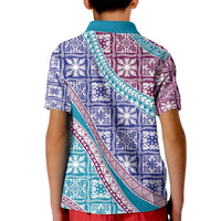 Hawaiian Quilt Pattern Kid Polo Shirt Purple Blue Color Mixed - Polynesian Pride