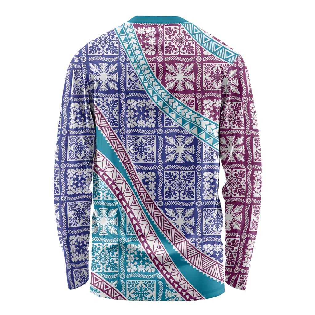 Hawaiian Quilt Pattern Long Sleeve Shirt Purple Blue Color Mixed - Polynesian Pride
