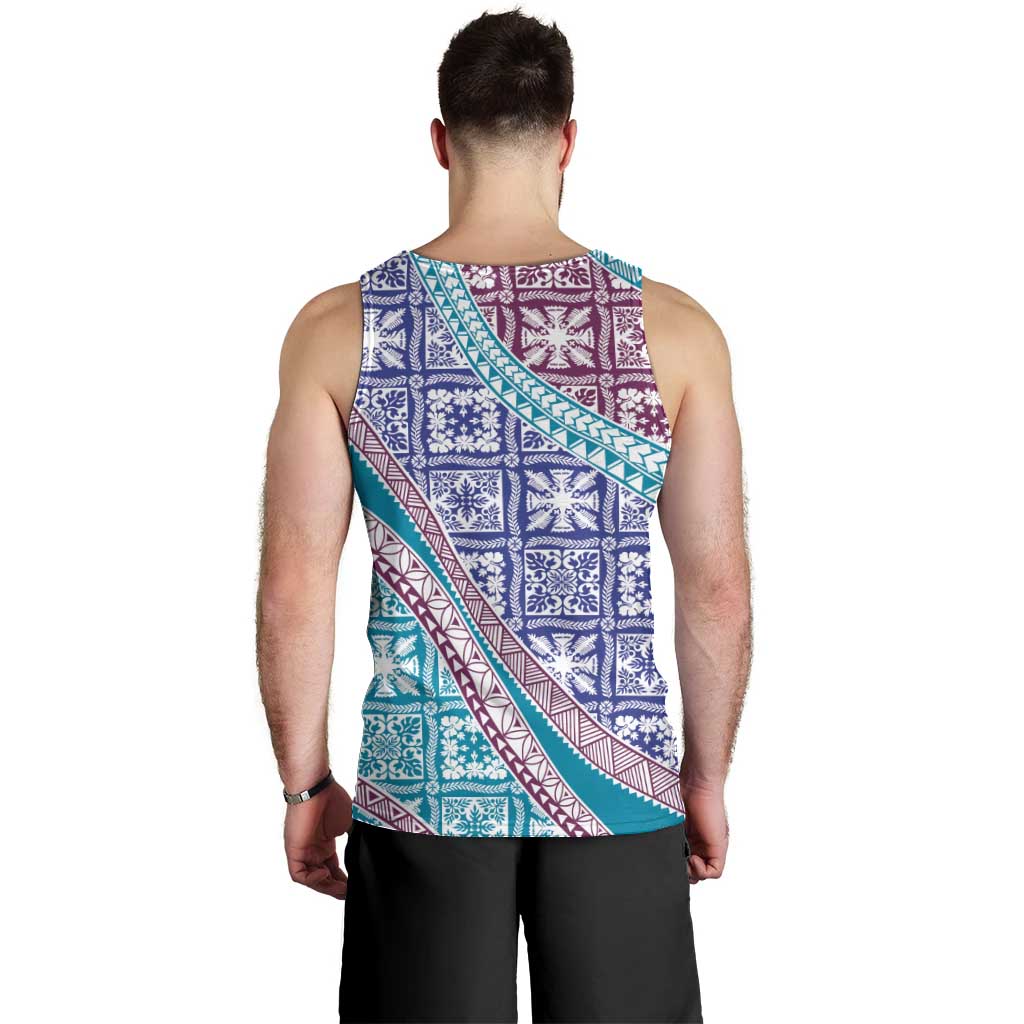 Hawaiian Quilt Pattern Men Tank Top Purple Blue Color Mixed - Polynesian Pride