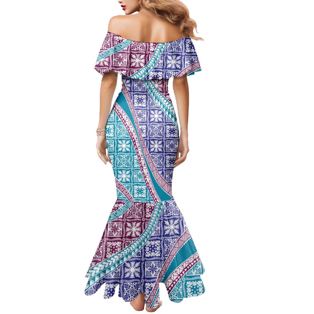 Hawaiian Quilt Pattern Mermaid Dress Purple Blue Color Mixed - Polynesian Pride