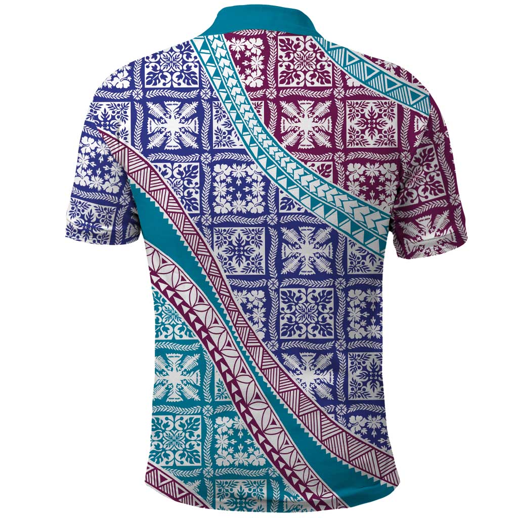 Hawaiian Quilt Pattern Polo Shirt Purple Blue Color Mixed - Polynesian Pride