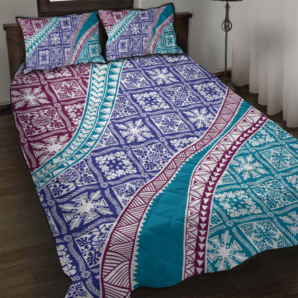 Hawaiian Quilt Pattern Quilt Bed Set Purple Blue Color Mixed - Polynesian Pride