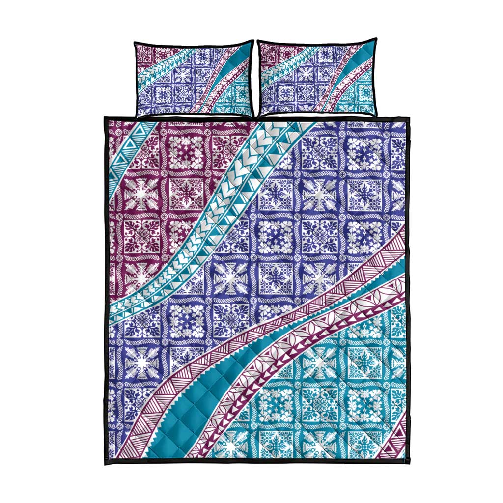 Hawaiian Quilt Pattern Quilt Bed Set Purple Blue Color Mixed - Polynesian Pride