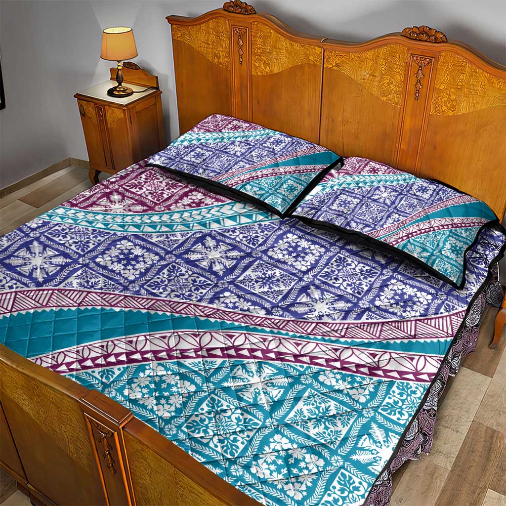Hawaiian Quilt Pattern Quilt Bed Set Purple Blue Color Mixed - Polynesian Pride