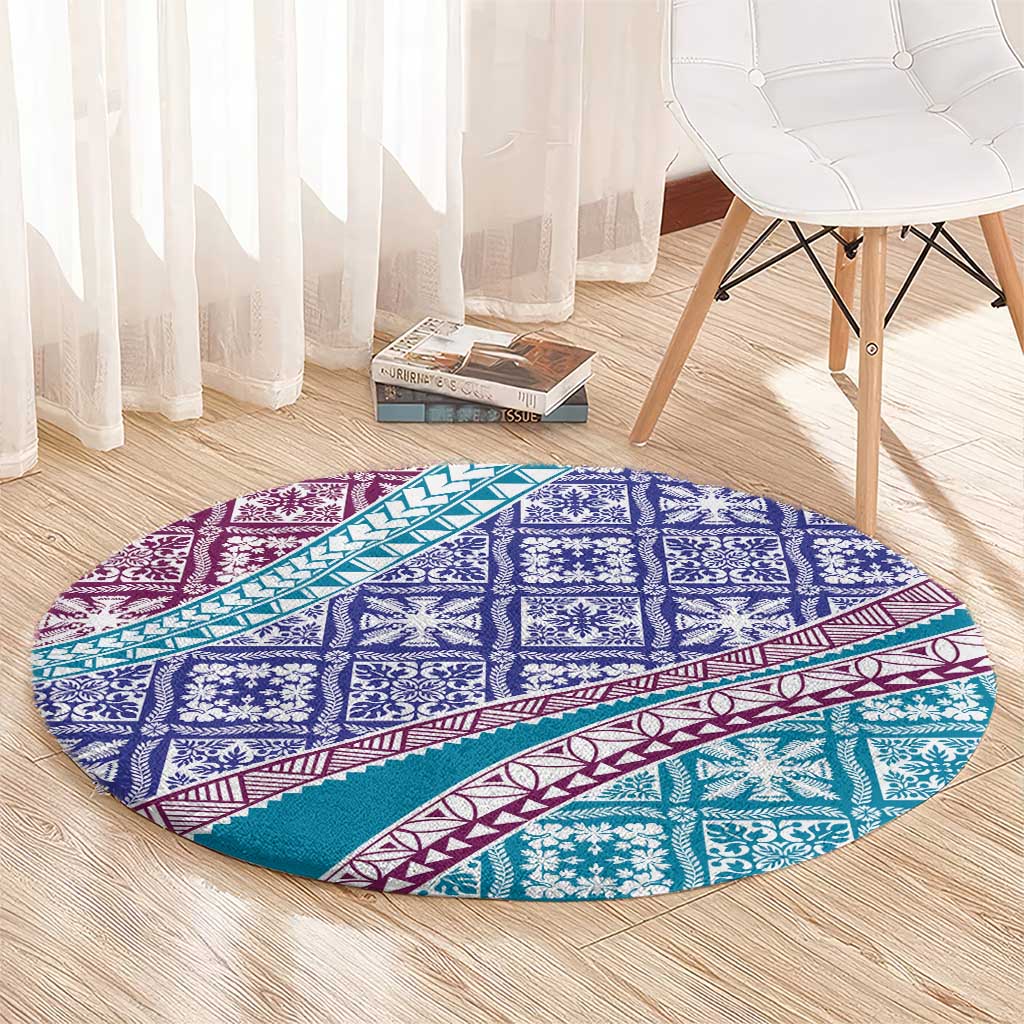 Hawaiian Quilt Pattern Round Carpet Purple Blue Color Mixed - Polynesian Pride