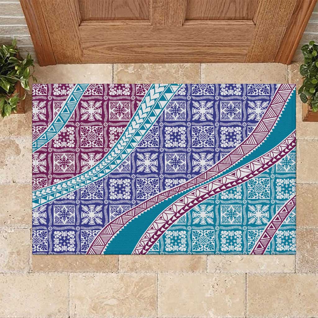 Hawaiian Quilt Pattern Rubber Doormat Purple Blue Color Mixed - Polynesian Pride