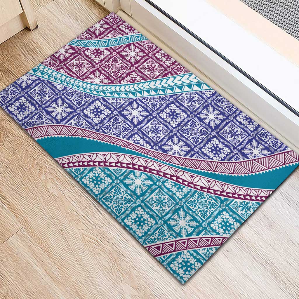 Hawaiian Quilt Pattern Rubber Doormat Purple Blue Color Mixed - Polynesian Pride