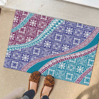 Hawaiian Quilt Pattern Rubber Doormat Purple Blue Color Mixed - Polynesian Pride