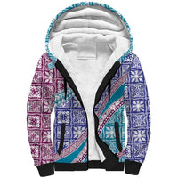 Hawaiian Quilt Pattern Sherpa Hoodie Purple Blue Color Mixed - Polynesian Pride