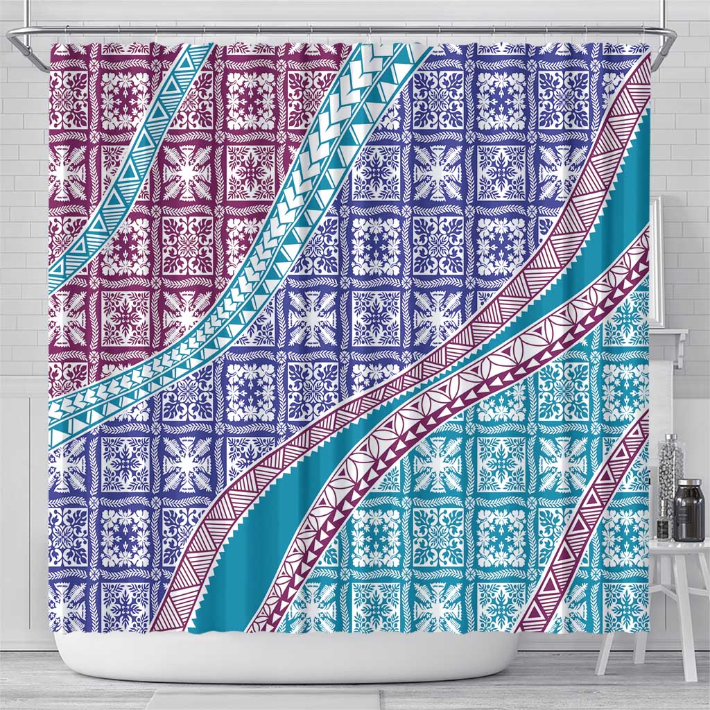 Hawaiian Quilt Pattern Shower Curtain Purple Blue Color Mixed - Polynesian Pride