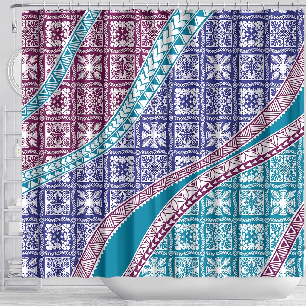 Hawaiian Quilt Pattern Shower Curtain Purple Blue Color Mixed - Polynesian Pride