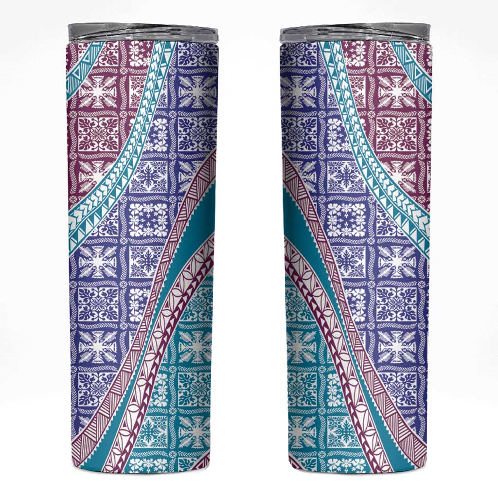 Hawaiian Quilt Pattern Skinny Tumbler Purple Blue Color Mixed - Polynesian Pride