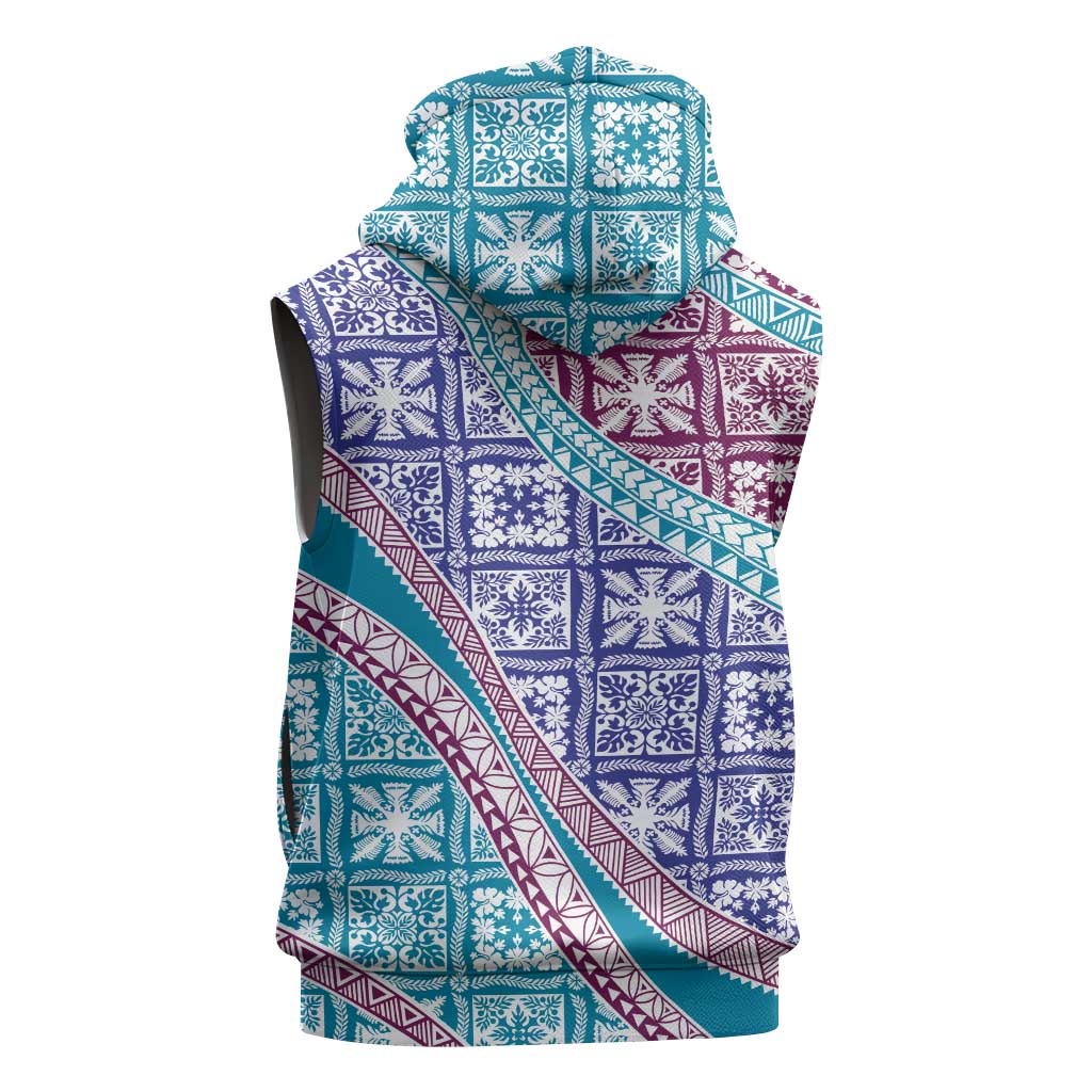 Hawaiian Quilt Pattern Sleeveless Zip Hoodie Purple Blue Color Mixed - Polynesian Pride