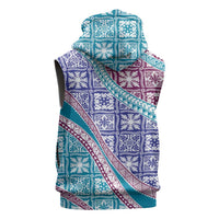 Hawaiian Quilt Pattern Sleeveless Zip Hoodie Purple Blue Color Mixed - Polynesian Pride