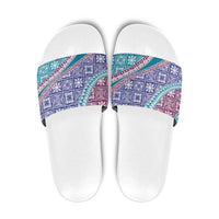 Hawaiian Quilt Pattern Slide Sandals Purple Blue Color Mixed - Polynesian Pride