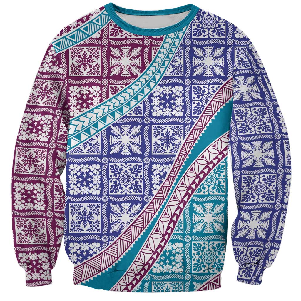 Hawaiian Quilt Pattern Sweatshirt Purple Blue Color Mixed - Polynesian Pride