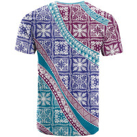 Hawaiian Quilt Pattern T Shirt Purple Blue Color Mixed - Polynesian Pride