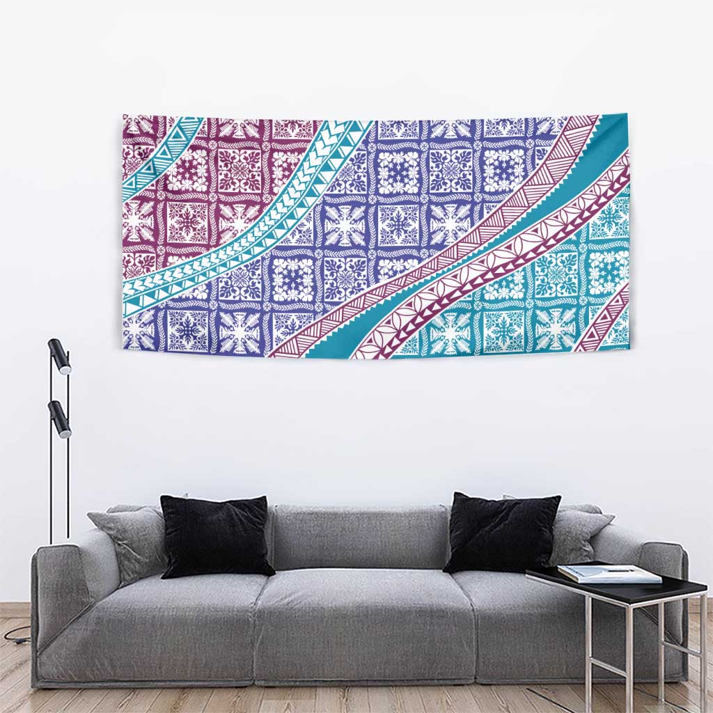 Hawaiian Quilt Pattern Tapestry Purple Blue Color Mixed - Polynesian Pride