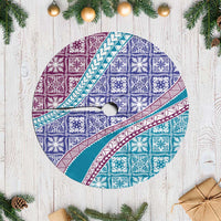 Hawaiian Quilt Pattern Tree Skirt Purple Blue Color Mixed - Polynesian Pride
