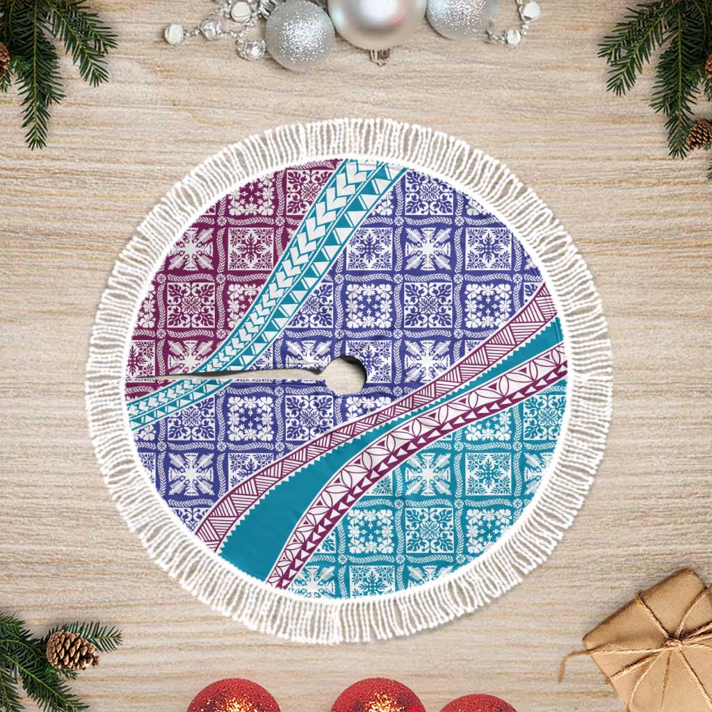 Hawaiian Quilt Pattern Tree Skirt Purple Blue Color Mixed - Polynesian Pride