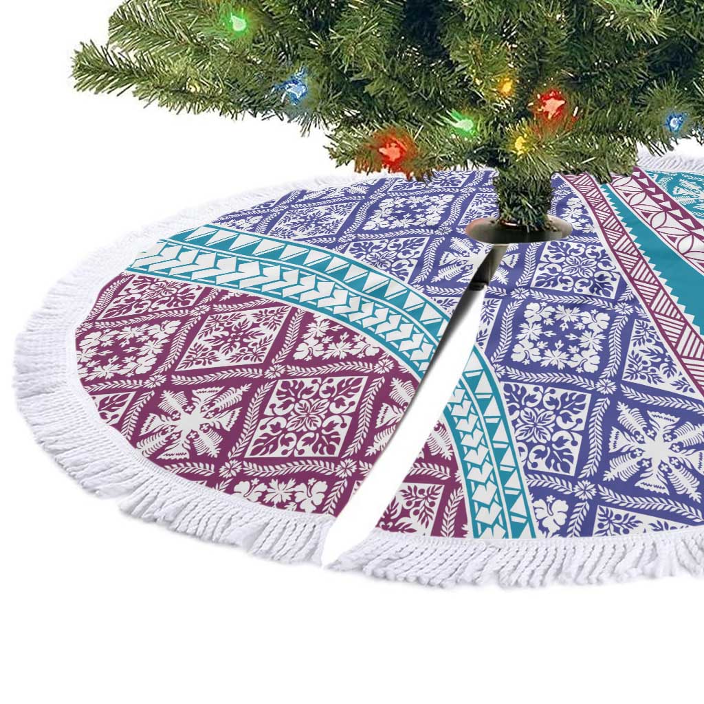 Hawaiian Quilt Pattern Tree Skirt Purple Blue Color Mixed - Polynesian Pride