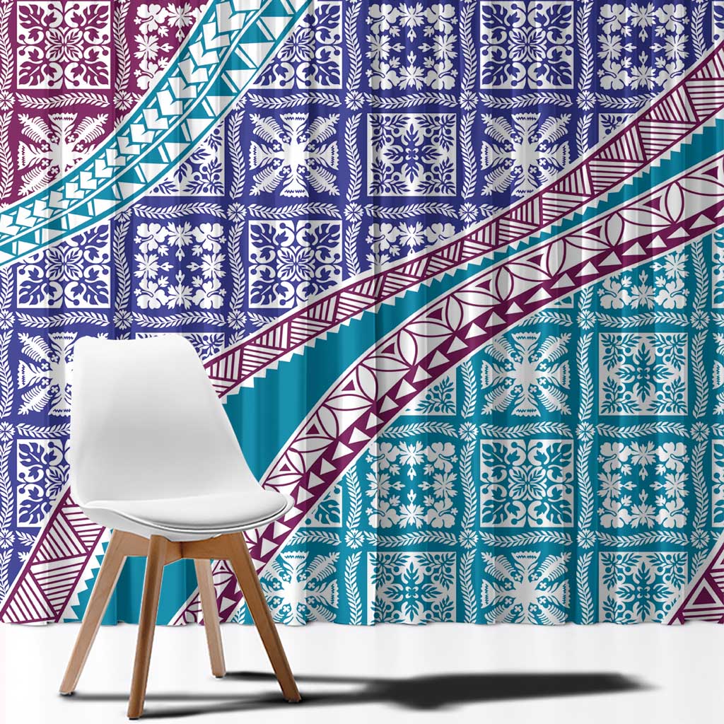 Hawaiian Quilt Pattern Window Curtain Purple Blue Color Mixed - Polynesian Pride