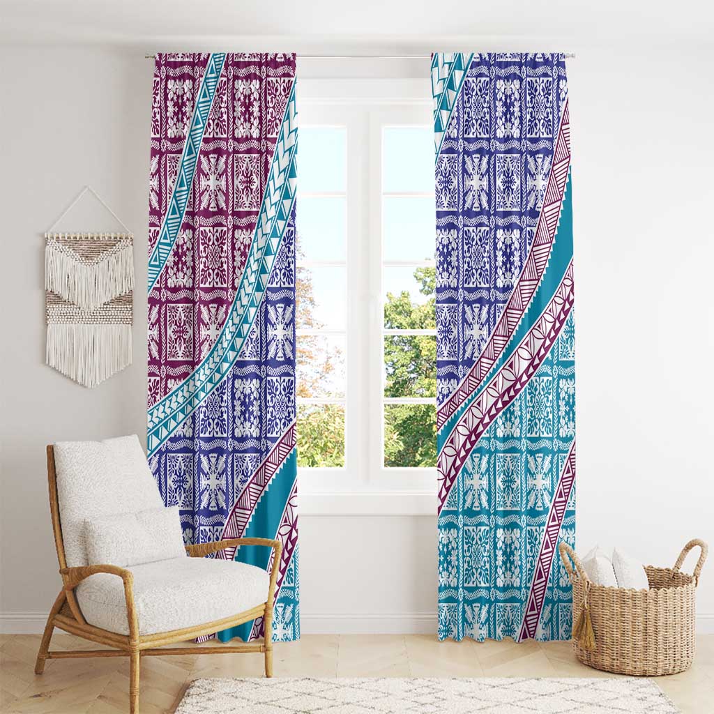 Hawaiian Quilt Pattern Window Curtain Purple Blue Color Mixed - Polynesian Pride