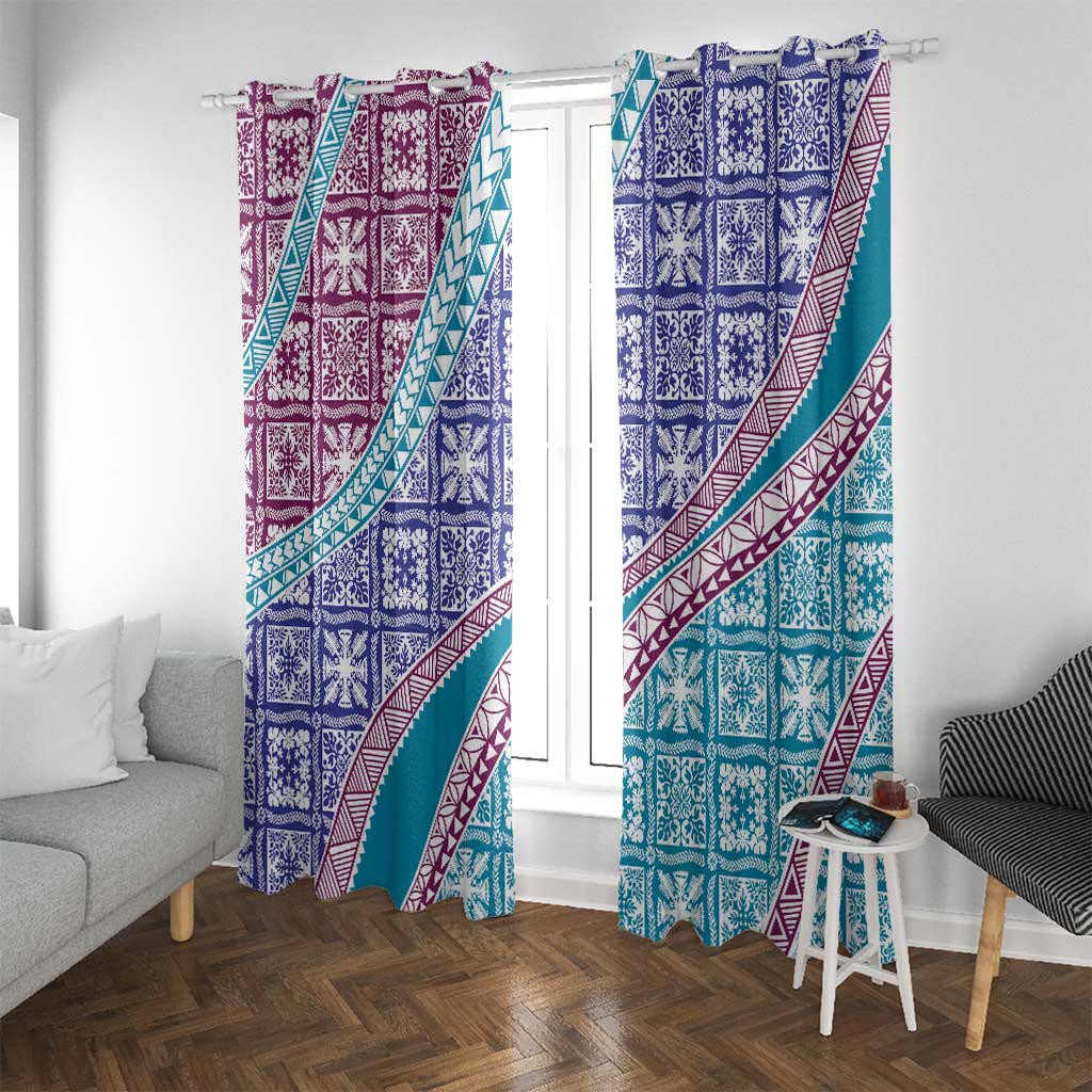 Hawaiian Quilt Pattern Window Curtain Purple Blue Color Mixed - Polynesian Pride