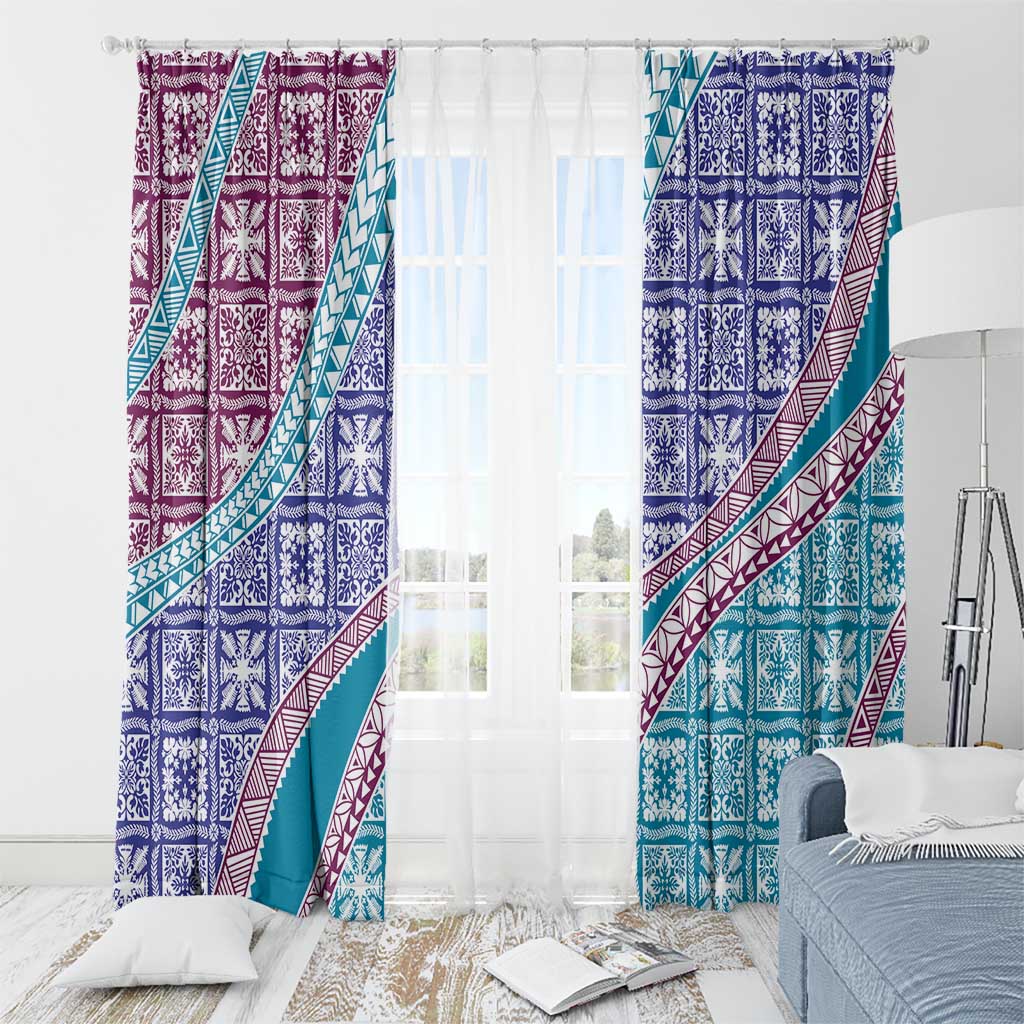 Hawaiian Quilt Pattern Window Curtain Purple Blue Color Mixed - Polynesian Pride