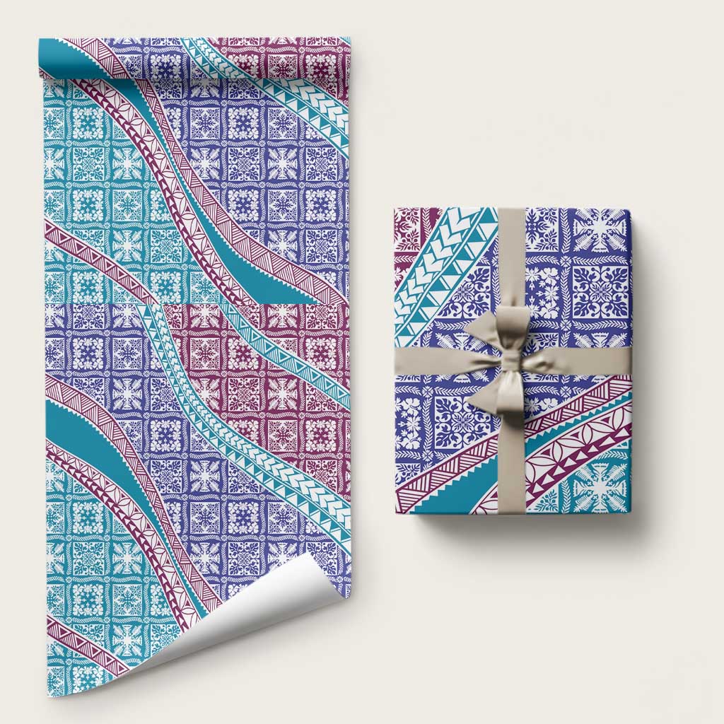Hawaiian Quilt Pattern Wrapping Paper Purple Blue Color Mixed - Polynesian Pride