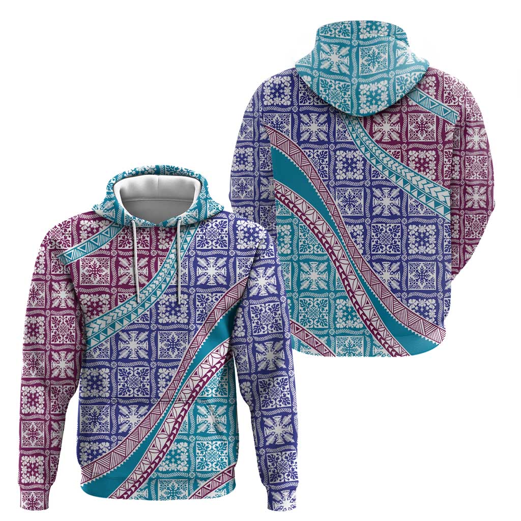Hawaiian Quilt Pattern Zip Hoodie Purple Blue Color Mixed - Polynesian Pride