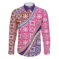 Hawaiian Quilt Pattern Family Matching Long Sleeve Bodycon Dress and Hawaiian Shirt Sweet Color Mixed - Polynesian Pride