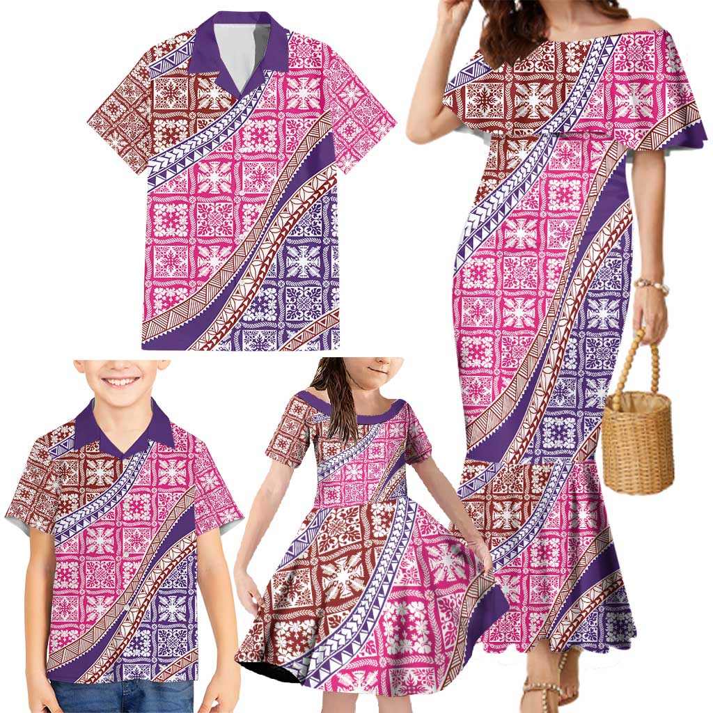 Hawaiian Quilt Pattern Family Matching Mermaid Dress and Hawaiian Shirt Sweet Color Mixed - Polynesian Pride