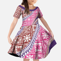 Hawaiian Quilt Pattern Family Matching Off The Shoulder Long Sleeve Dress and Hawaiian Shirt Sweet Color Mixed - Polynesian Pride