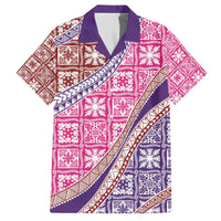 Hawaiian Quilt Pattern Family Matching Off The Shoulder Long Sleeve Dress and Hawaiian Shirt Sweet Color Mixed - Polynesian Pride