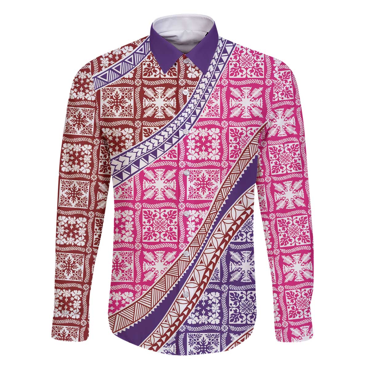 Hawaiian Quilt Pattern Family Matching Off The Shoulder Long Sleeve Dress and Hawaiian Shirt Sweet Color Mixed - Polynesian Pride