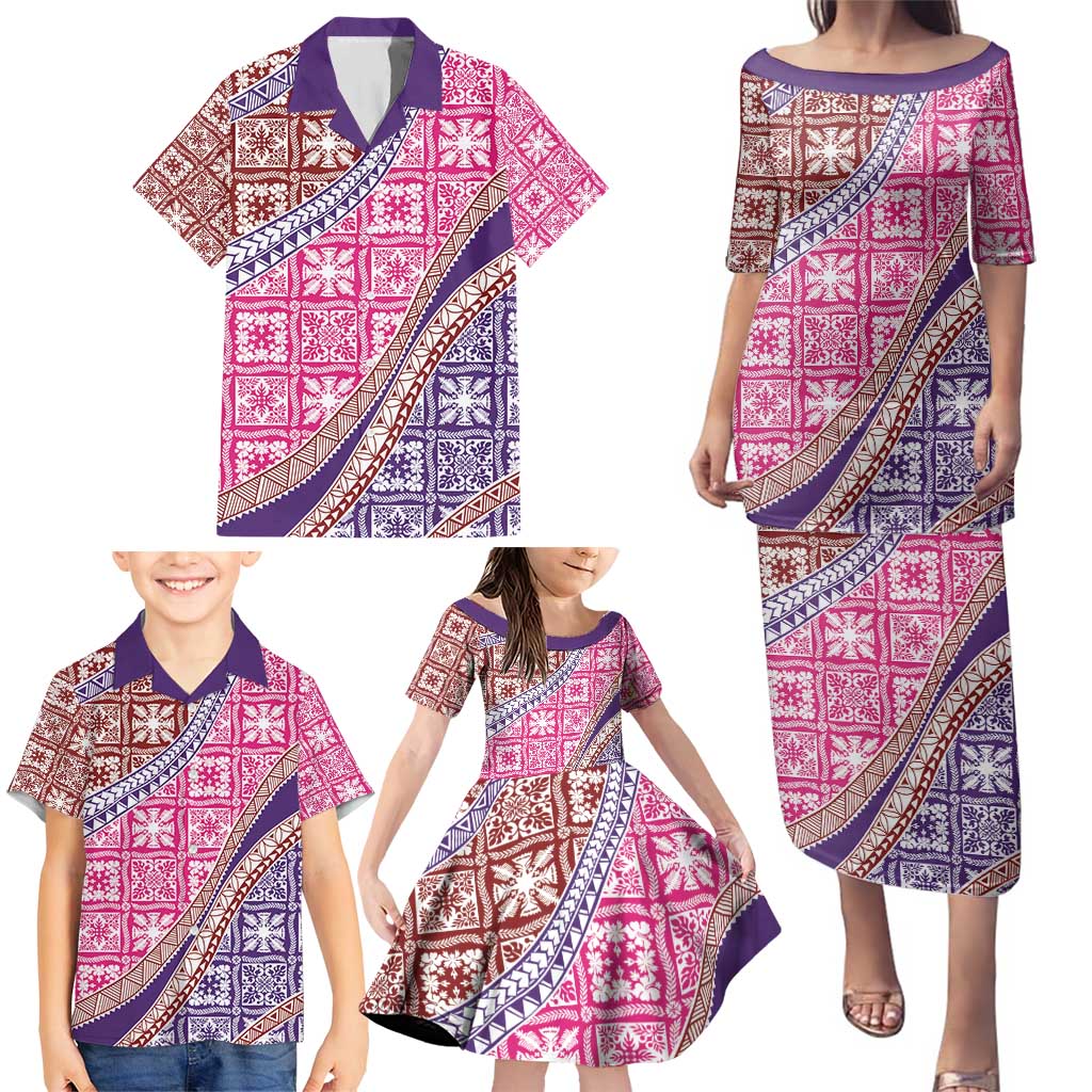 Hawaiian Quilt Pattern Family Matching Puletasi and Hawaiian Shirt Sweet Color Mixed - Polynesian Pride