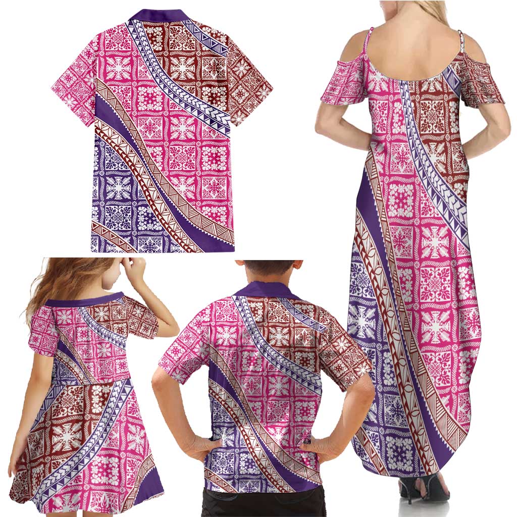 Hawaiian Quilt Pattern Family Matching Summer Maxi Dress and Hawaiian Shirt Sweet Color Mixed - Polynesian Pride