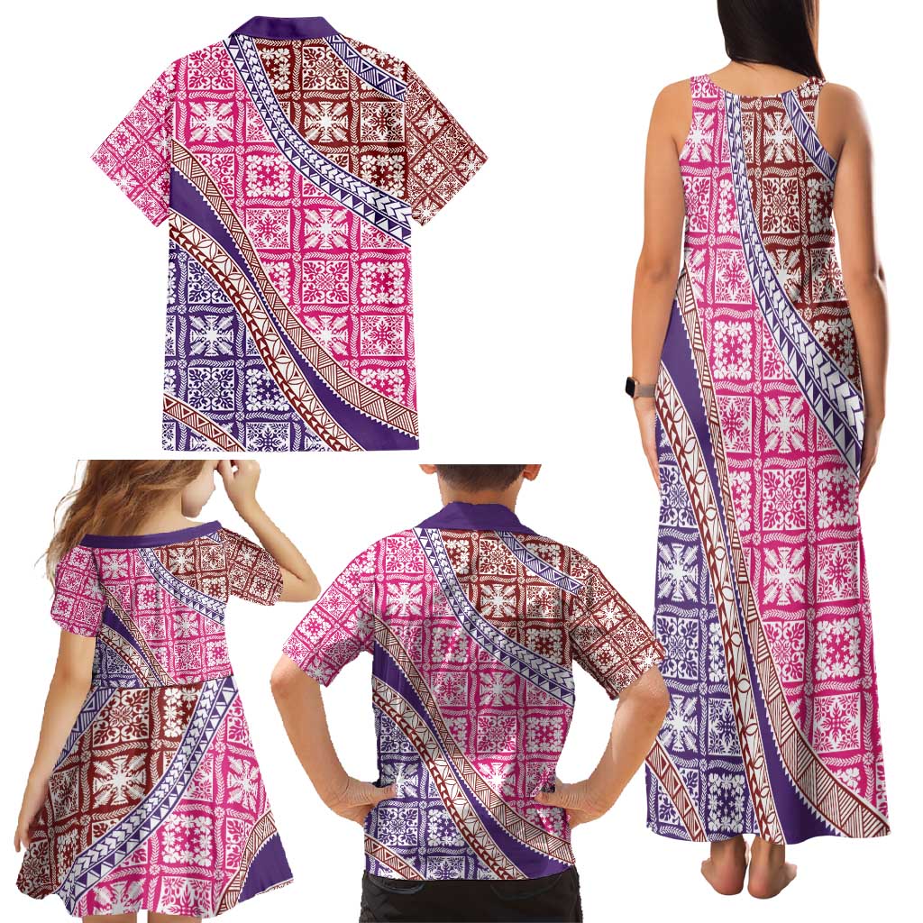 Hawaiian Quilt Pattern Family Matching Tank Maxi Dress and Hawaiian Shirt Sweet Color Mixed - Polynesian Pride