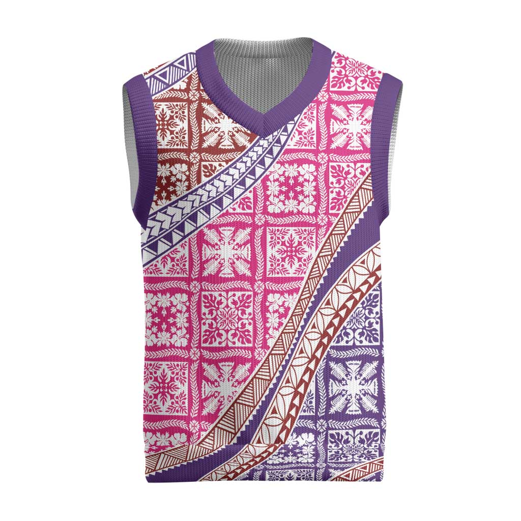 Hawaiian Quilt Pattern Christmas Knitted V-Neck Vest Sweet Color Mixed - Polynesian Pride