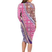 Hawaiian Quilt Pattern Long Sleeve Bodycon Dress Sweet Color Mixed - Polynesian Pride