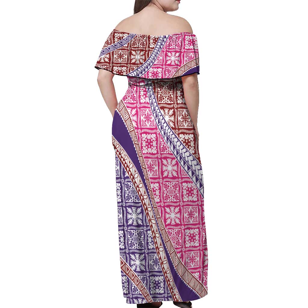 Hawaiian Quilt Pattern Off Shoulder Maxi Dress Sweet Color Mixed - Polynesian Pride